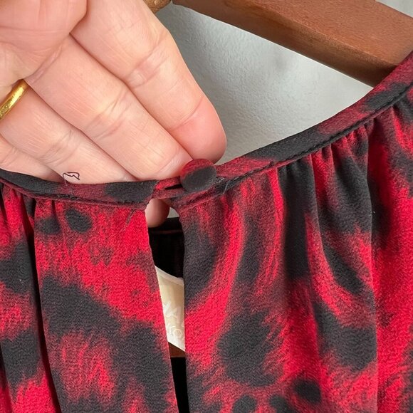 Michael Michael Kors Animal Print Smocked Waist Dress MEDIUM Red Blaze - Picture 7 of 12